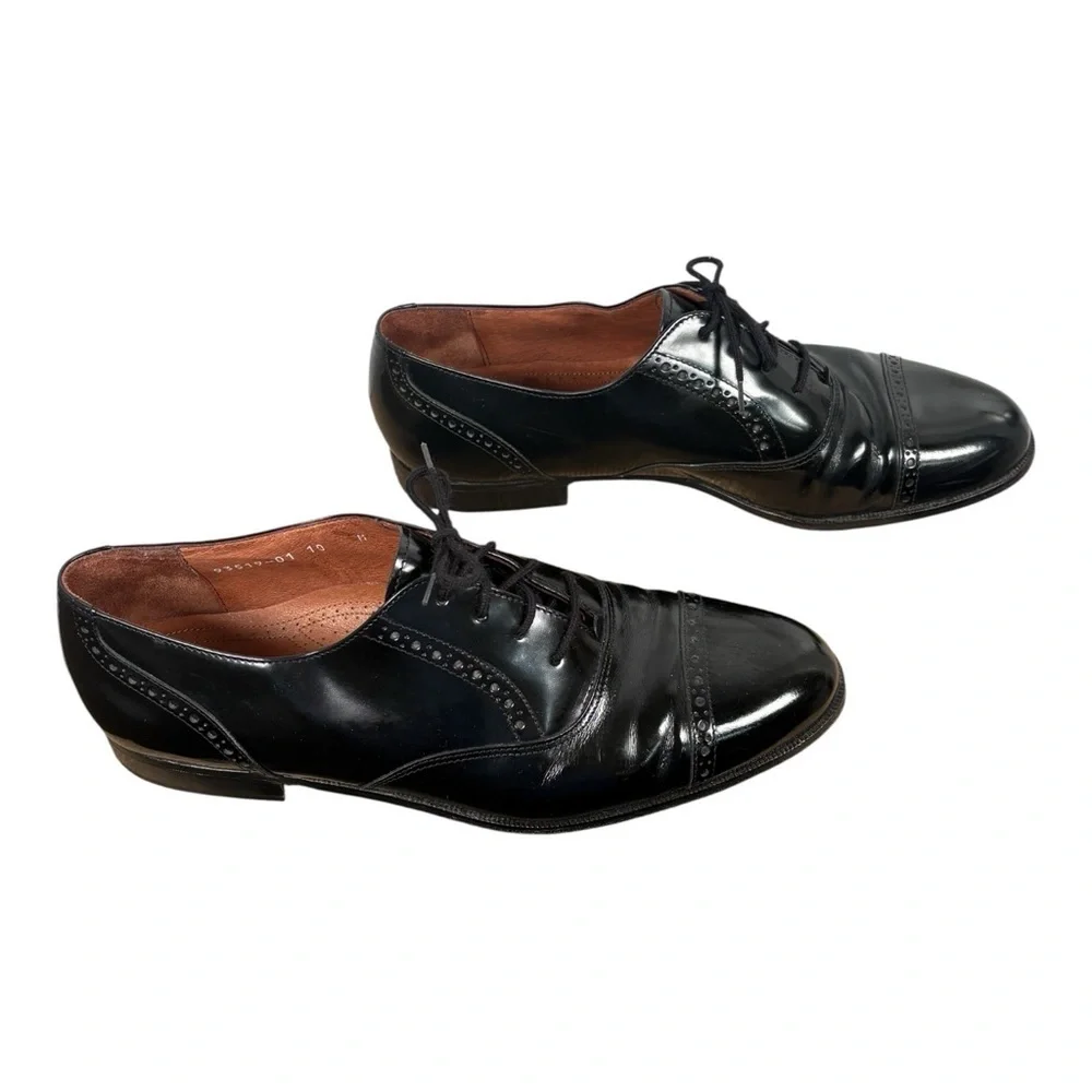Brass Boot Italian Made Black Paten Leather Cap Toe Oxford Dress Shoes Size 10